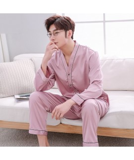 long sleeves casual collar Men's silk pajama sets ...