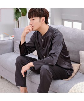 long sleeves casual collar Men's silk pajama sets  plus size pyjamas