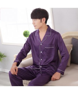 Solid color luxury men's Satin pajama sets comfy lounge pajamas male