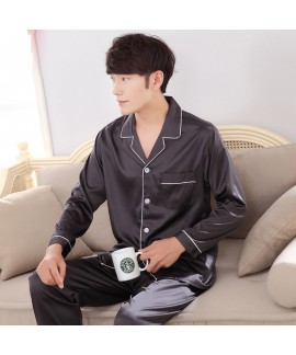 Solid color luxury men's Satin pajama sets comfy l...