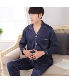 Solid color luxury men's Satin pajama sets comfy lounge pajamas male