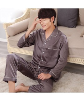 Solid color luxury men's Satin pajama sets comfy lounge pajamas male