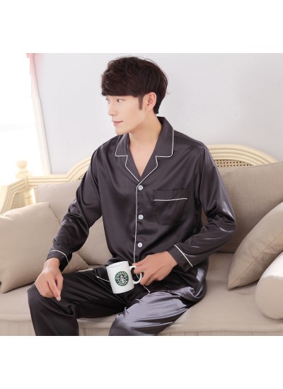 Solid color luxury men's Satin pajama sets comfy lounge pajamas male