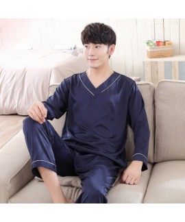 Pure color Satin pajamas for men comfy luxury sleepwear male