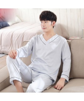 Pure color Satin pajamas for men comfy luxury sleepwear male