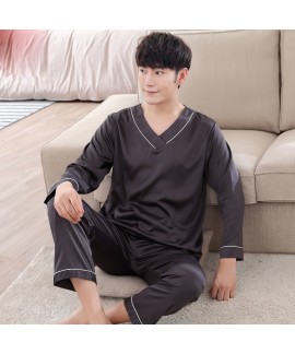 Pure color Satin pajamas for men comfy luxury slee...