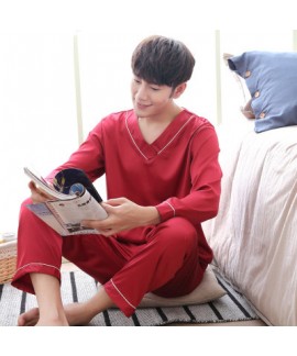 Pure color Satin pajamas for men comfy luxury sleepwear male