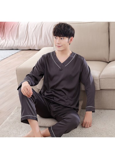 Pure color Satin pajamas for men comfy luxury sleepwear male