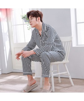 long sleeved Striped ice silk Pajamas set for men ...