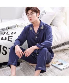 Double pocket leisure men's pajama sets Satin pajamas for male