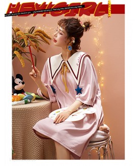 100% Cotton Nightdress Women Summer Cute Japanese Sweet Short Sleeve Pajamas Women Home Service Wholesale