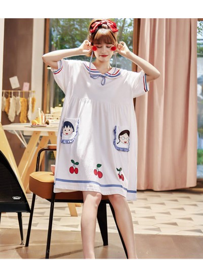 Chibi Maruko Summer Thin Nightdress Short-sleeved Pajamas Cotton Loose Mid-length Home Service Wholesale
