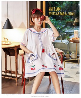 Chibi Maruko Summer Thin Nightdress Short-sleeved Pajamas Cotton Loose Mid-length Home Service Wholesale