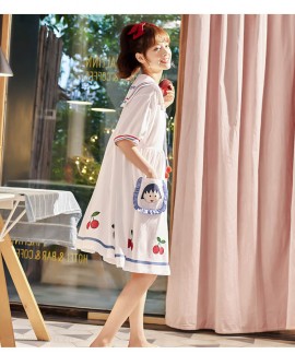 Chibi Maruko Summer Thin Nightdress Short-sleeved Pajamas Cotton Loose Mid-length Home Service Wholesale