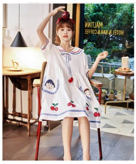 Chibi Maruko Summer Thin Nightdress Short-sleeved Pajamas Cotton Loose Mid-length Home Service Wholesale