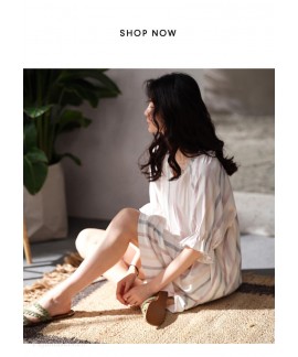 Women's Summer Stripe Strawberry Print Nightdress Pure Cotton Mid-length V-neck Sweet Casual Fashion Pajamas Wholesale