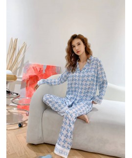 Women's long-sleeved cardigan bluey pajamas bird check print lapel suit Wholesale and Retail