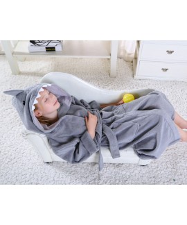Girl winter shark bathrobe pure cotton absorbent thick pajamas Wholesale and Retail