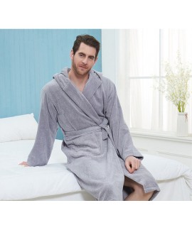 100% Cotton nightgown men's long thick hooded bath...