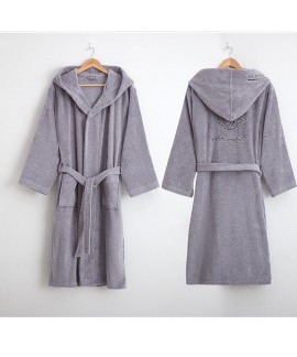 100% Cotton nightgown men's long thick hooded bathrobe letters print winter long-sleeved pajamas wholesale