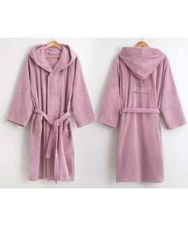 100% Cotton nightgown men's long thick hooded bathrobe letters print winter long-sleeved pajamas wholesale