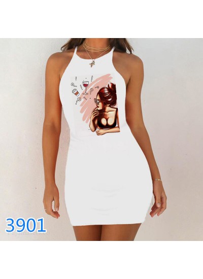 Sexy Summer Sleepwear Print Night Dress 2020 New Women Nightgown Slim Pack Hip Sleeveless Sleepshirts Nightdress