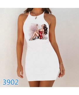 Sexy Summer Sleepwear Print Night Dress 2020 New Women Nightgown Slim Pack Hip Sleeveless Sleepshirts Nightdress