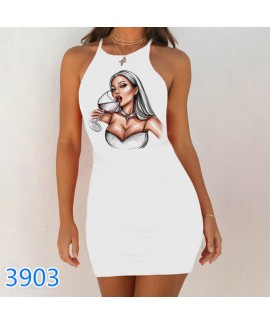 Sexy Summer Sleepwear Print Night Dress 2020 New Women Nightgown Slim Pack Hip Sleeveless Sleepshirts Nightdress