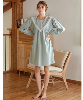 Long-sleeved Sweet Nightdress Thick Cotton Lace Co...