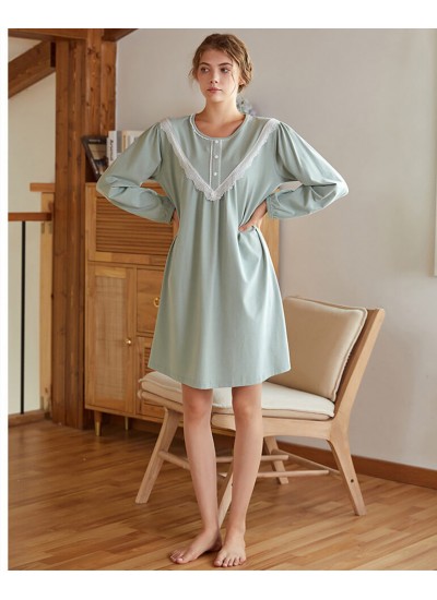 Long-sleeved Sweet Nightdress Thick Cotton Lace Court Dress