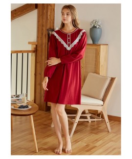 Long-sleeved Sweet Nightdress Thick Cotton Lace Court Dress