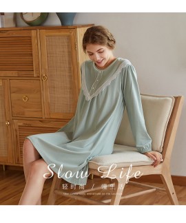 Long-sleeved Sweet Nightdress Thick Cotton Lace Court Dress