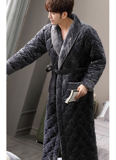 High-end nightgown men's thickened plus velvet plus cotton warm bathrobe quilted winter men's home service wholesale