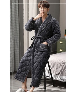 High-end nightgown men's thickened plus velvet plus cotton warm bathrobe quilted winter men's home service wholesale