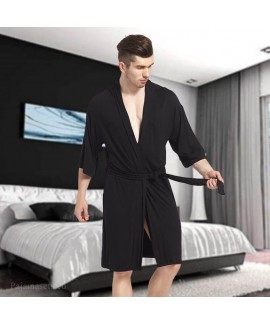 Cotton Summer Sleepwear Male Mid Sleeve Robe Modal...