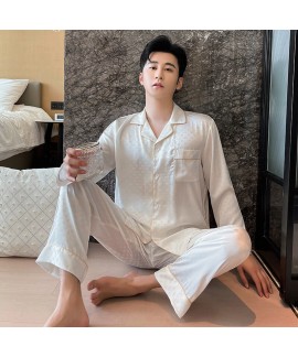 Men's and women's pajamas dark pattern printed silk gray blue home service wholesale