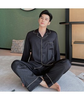 Men's and women's pajamas dark pattern printed silk gray blue home service wholesale