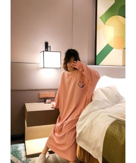 Smiley Nightdress Women Cotton Thick Plus Velvet Sleepwear Wholesale and Retail