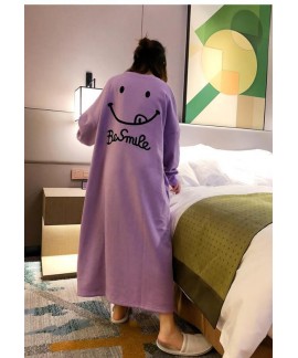 Smiley Nightdress Women Cotton Thick Plus Velvet Sleepwear Wholesale and Retail