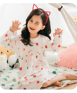 Cotton girls nightdress strawberry thick home serv...