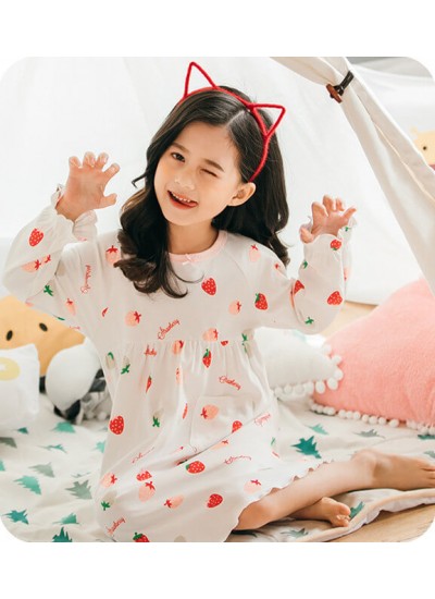 Cotton girls nightdress strawberry thick home service Wholesale and Retail