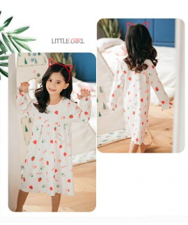 Cotton girls nightdress strawberry thick home service Wholesale and Retail