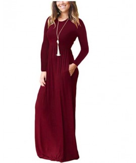 2020 Fall/Winter Hot Women's Nightdress Amazon EBAY Long Sleeve Round Neck Loose Large Swing Dress Pure Color Long Pajama Wholesale