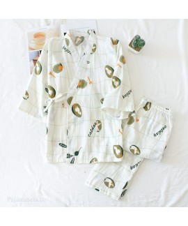 Maternity Nursing Fruit Print Nightgown Cotton Double Gauze Japanese Kimono confinement Pajamas Pants Wholesale