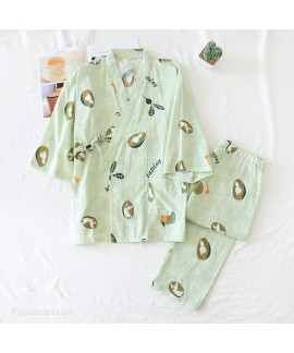 Maternity Nursing Fruit Print Nightgown Cotton Double Gauze Japanese Kimono confinement Pajamas Pants Wholesale