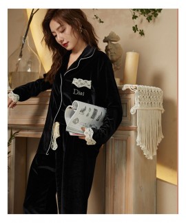 New style ladies fall/winter velvet pajamas hot diamond lace cardigan home service wholesale