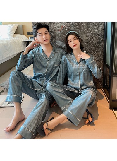 2023 couples home service striped lattice solid color lapel long sleeve fashion pajamas wholesale