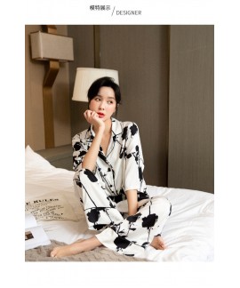 Autumn ice silk pajamas three-quarter sleeve trous...