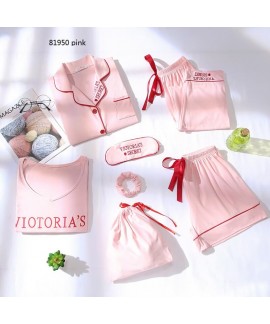 New seven-piece pajamas women's long imitation modal simple letter embroidery home service suit