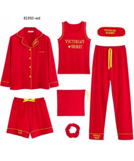 New seven-piece pajamas women's long imitation modal simple letter embroidery home service suit